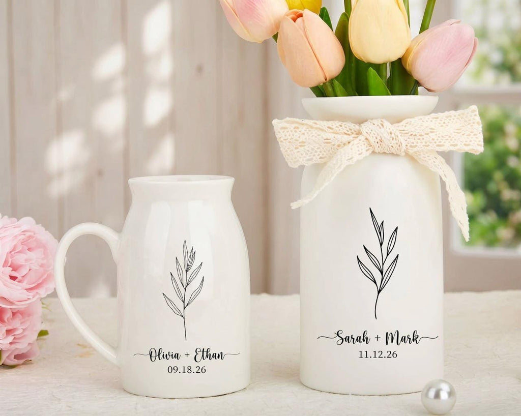 Personalized Wedding Gift Vase, Custom Engagement Gift, Ceramic Flower Vase, Newlywed Gift, Wedding Anniversary Gift for Couple