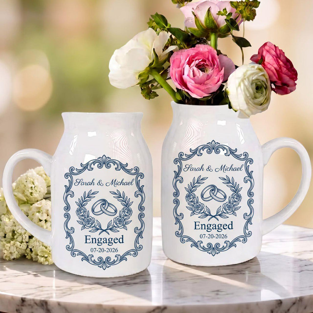 Personalized Engagement Vase, Custom Engagement Gift, Wedding Vase Gift, Ceramic Flower Vase, Wedding Gift for Couple, New Engaged Couple